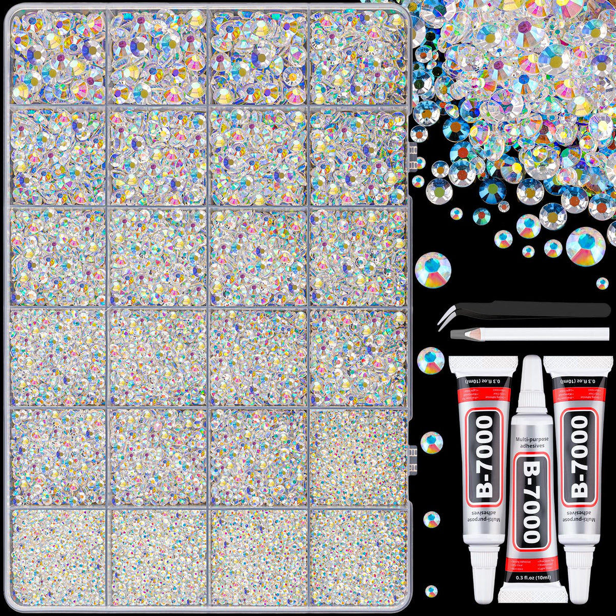 TINKRSTUFF front package view showing organized rhinestone box for easy access