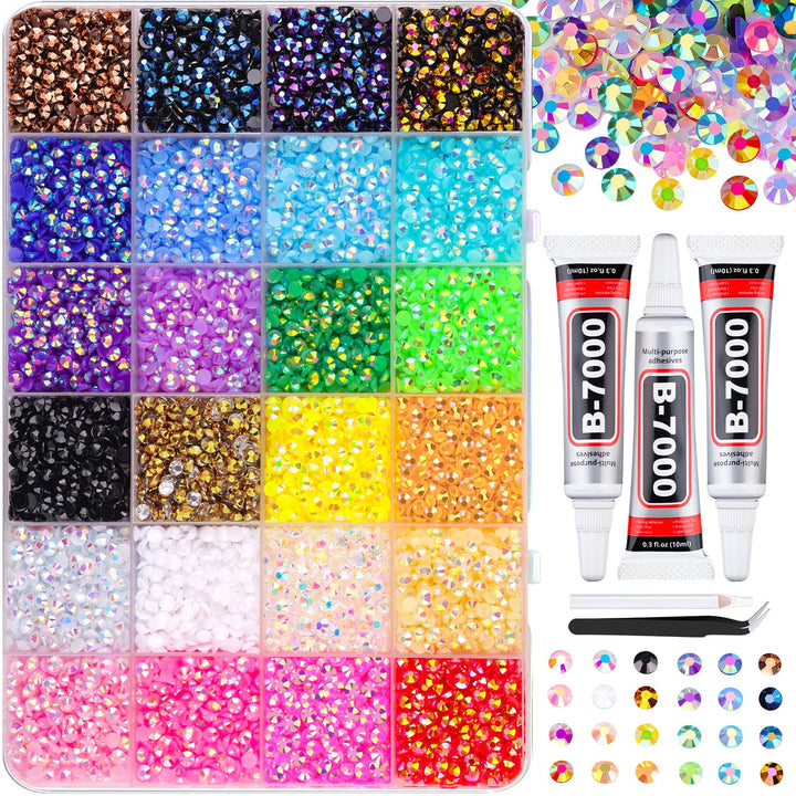 TINKRSTUFF front packaging box showing 24 compartments and mixed-color gems for organized crafting