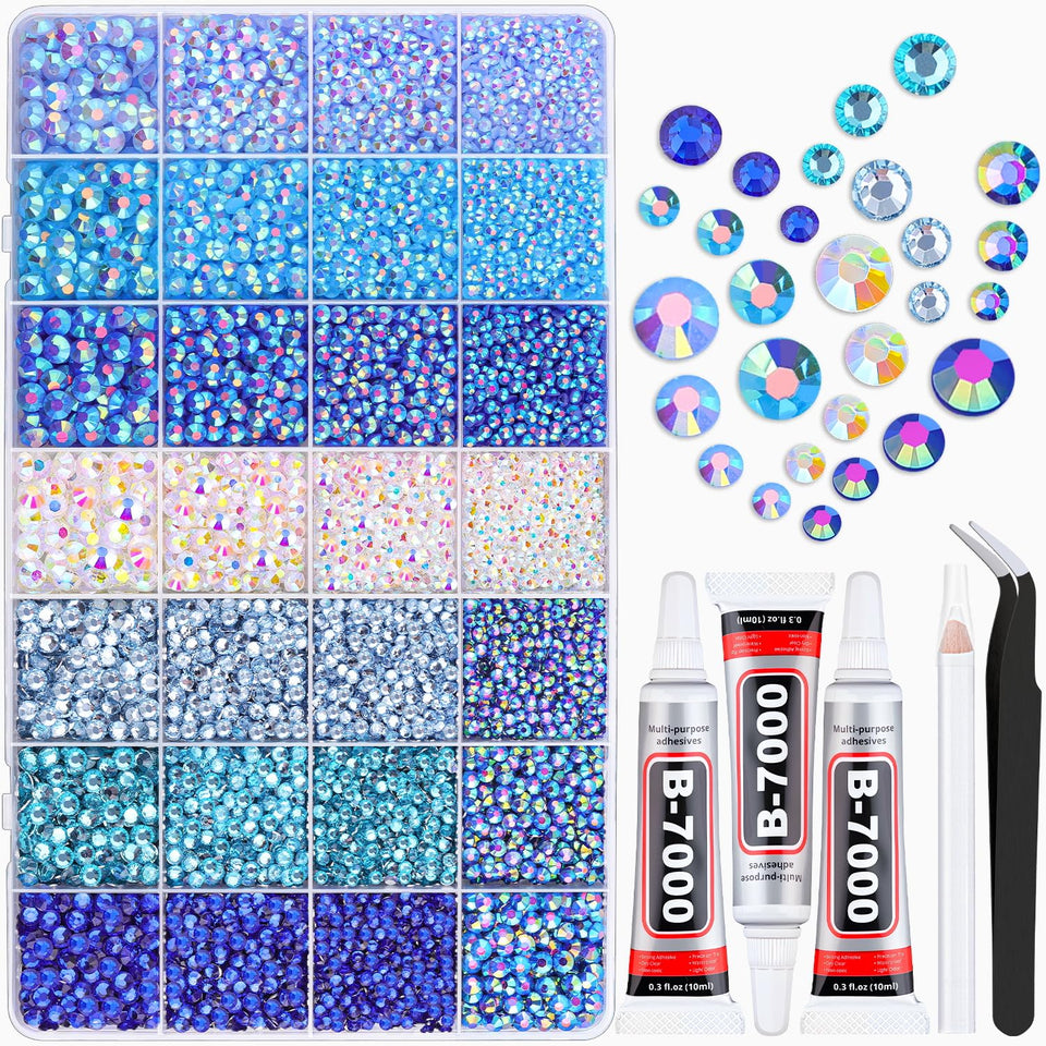 TINKRSTUFF front packaging showing blue rhinestone kit and included tools for easy crafting
