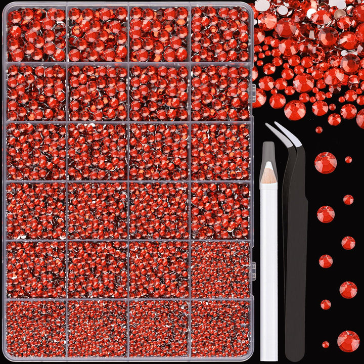 TINKRSTUFF front packaging showing 24-grid box and red rhinestones for easy storage