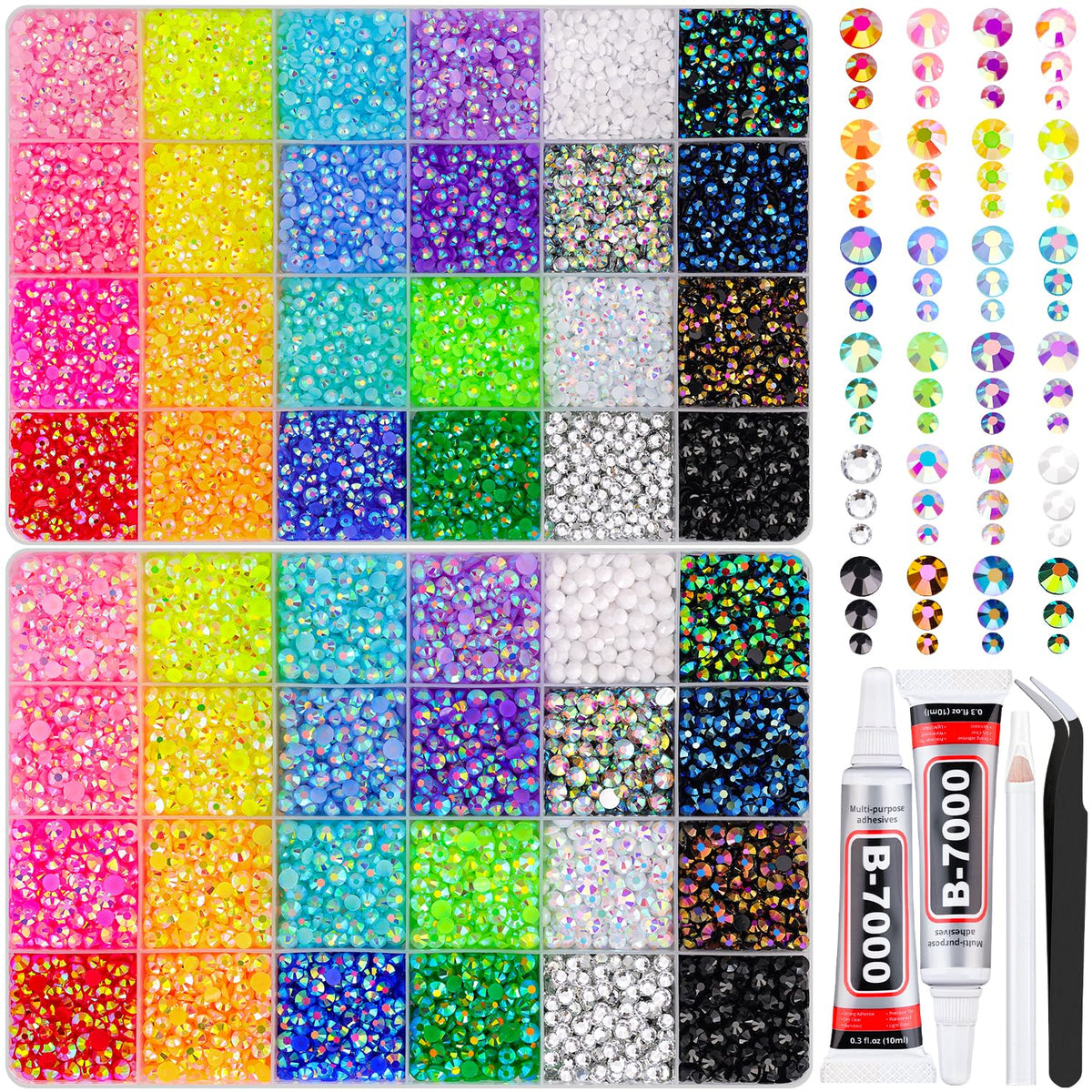 TINKRSTUFF storage boxes showing organized rhinestones and easy access for crafting