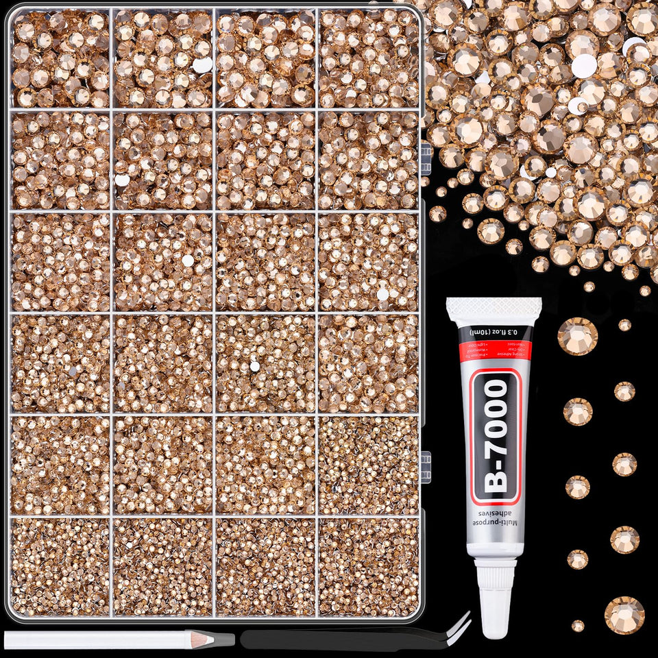 TINKRSTUFF front packaging showing champagne rhinestones and tools for easy project start