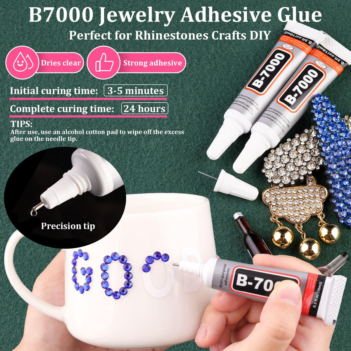 TINKRSTUFF B7000 glue tube with precision needle demonstrating controlled adhesive application