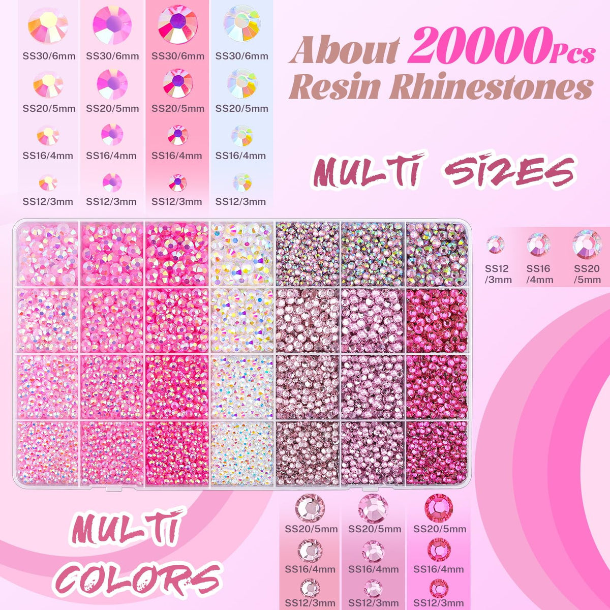 TINKRSTUFF close-up of 28 grids with assorted pink rhinestones for easy selection