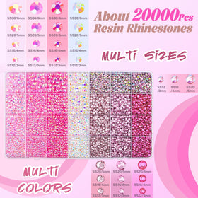 TINKRSTUFF close-up of 28 grids with assorted pink rhinestones for easy selection