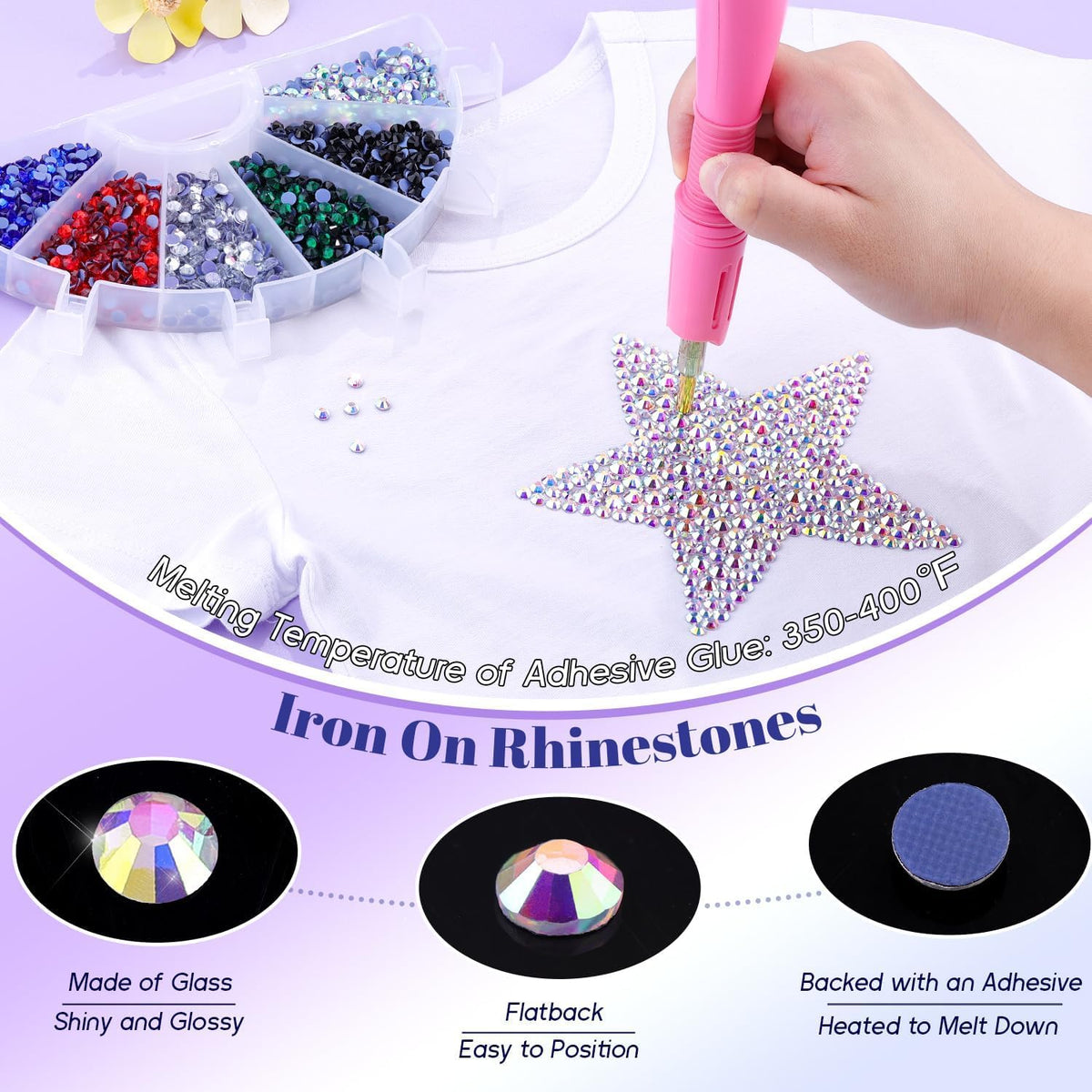 TINKRSTUFF applying stones with iron onto a shirt for secure attachment