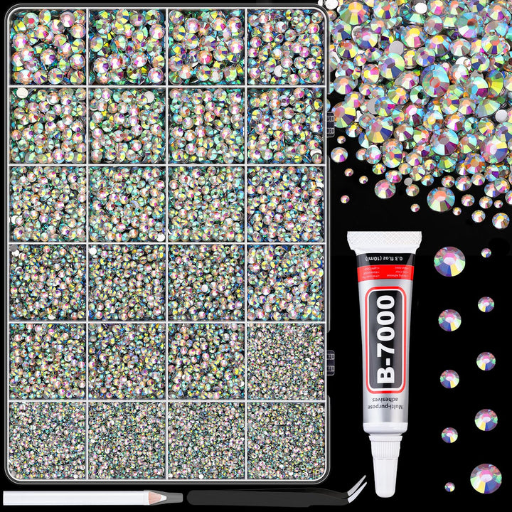 TINKRSTUFF box overview showing 24 grids and 25000 rhinestones for organized crafting