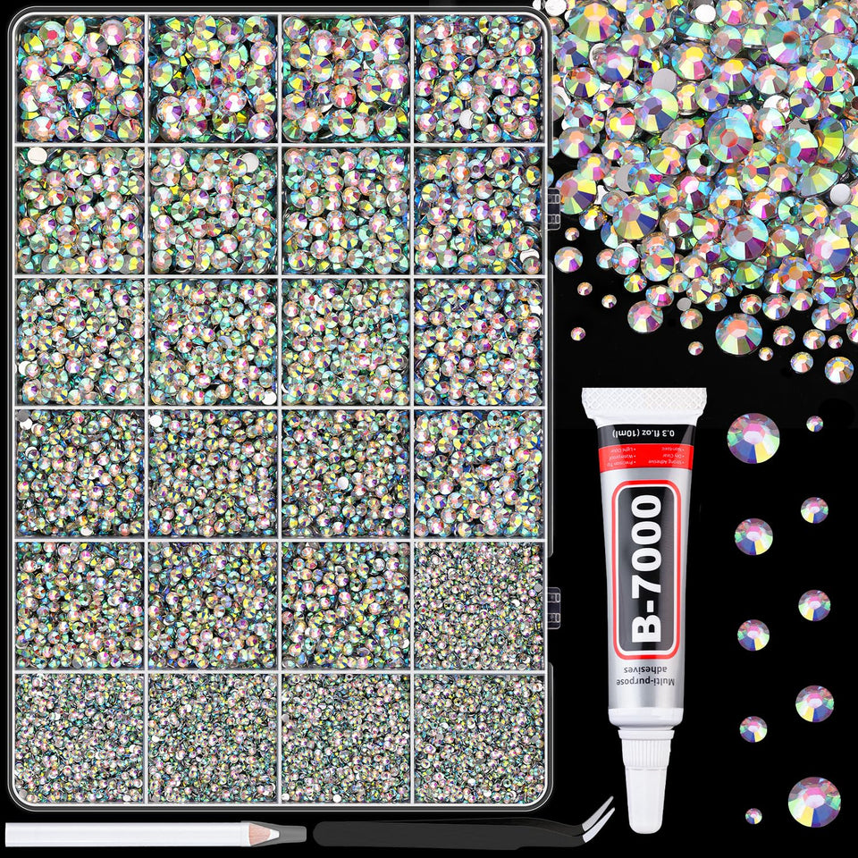 TINKRSTUFF box overview showing 24 grids and 25000 rhinestones for organized crafting