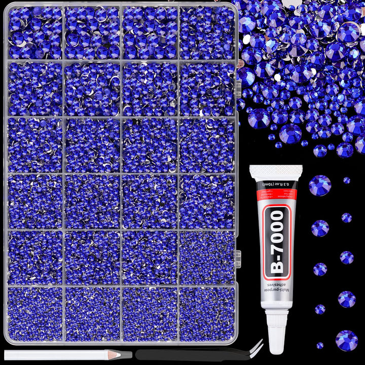 TINKRSTUFF package front showing 24-grid box and royal blue gems for easy organization