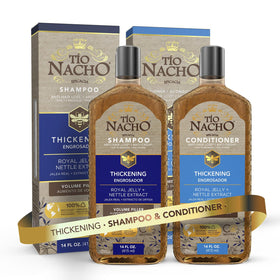Tio Nacho front packaging showing full shampoo and conditioner set benefit of volumizing
