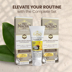 lather on hair strands with Tio Nacho illustrating smoothing action