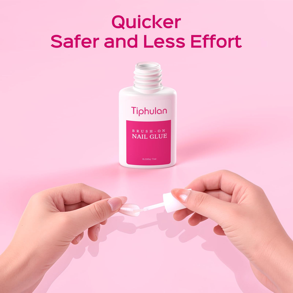TIPHULAN glue droplet on nail tip demonstrating fast bonding benefit