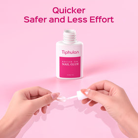 TIPHULAN glue droplet on nail tip demonstrating fast bonding benefit