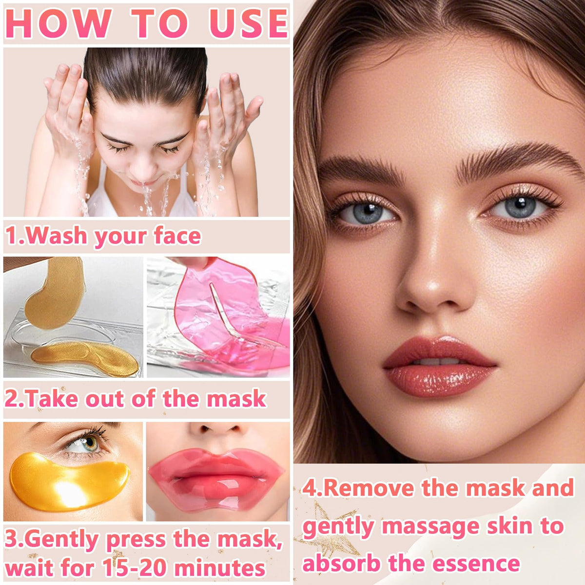 TIRDET contents laid out flat highlighting included eye and lip masks for easy routine