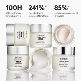 TIRTIR cream spread on hand demonstrating fast absorption and plumpness