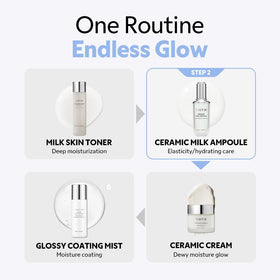 TIRTIR Ceramic Milk Ampoule on bathroom shelf in lifestyle scene conveying daily routine glow