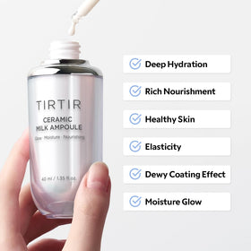 TIRTIR Ceramic Milk Ampoule next to coin to show 1.35 fl oz size and portable convenience