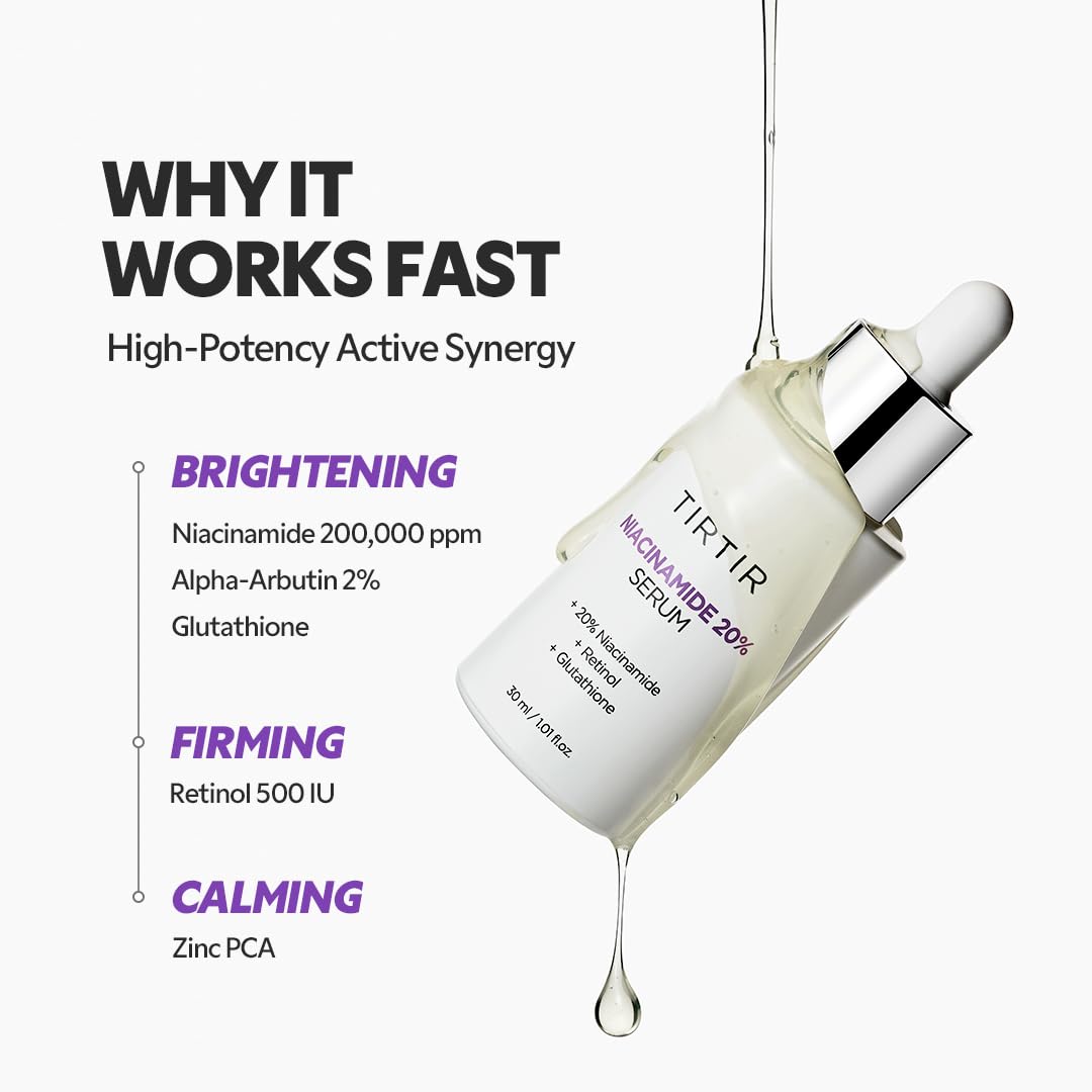 TIRTIR ingredient visual with niacinamide and zinc icons, emphasizes oil control benefit
