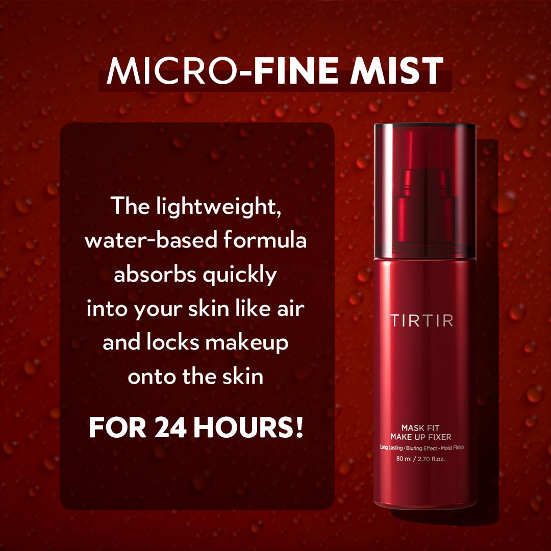 TIRTIR bottle on dresser lifestyle scene, ready-to-use daily setting spray