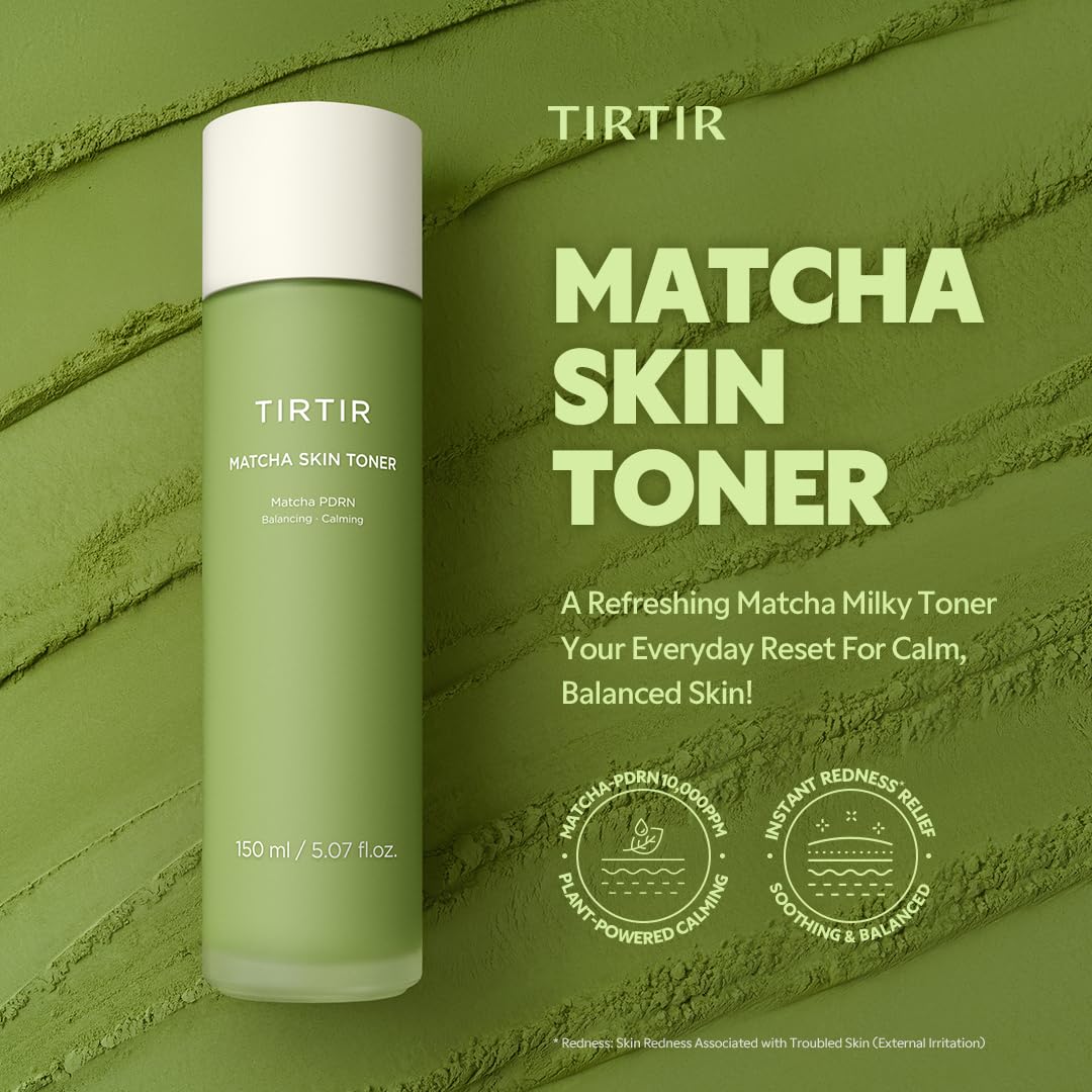 Close-up of TIRTIR Matcha toner texture illustrating lightweight hydration
