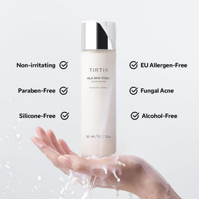 TIRTIR hands applying toner demonstrating quick absorption and dewy skin finish