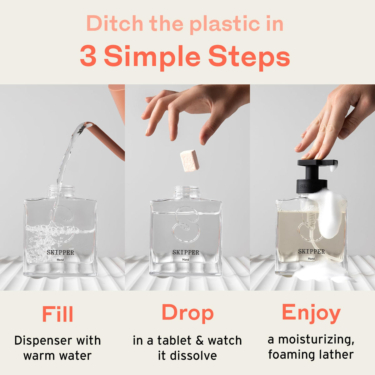 Tirtyl refill tablets close-up showing compostable wrap and concentrated tablet benefits