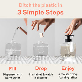 Tirtyl refill tablets close-up showing compostable wrap and concentrated tablet benefits