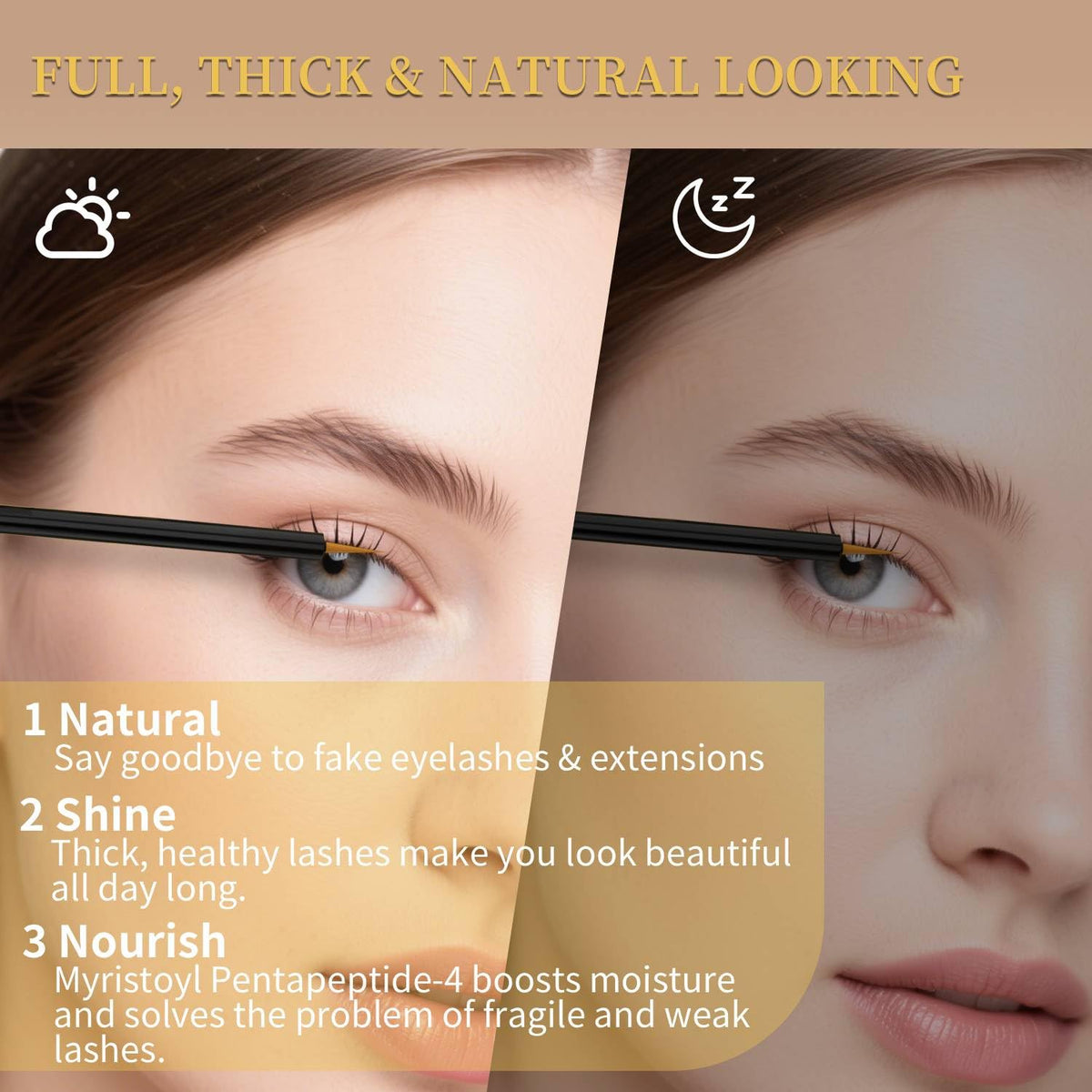 Tistees serum in use being applied along upper lash base for fuller look