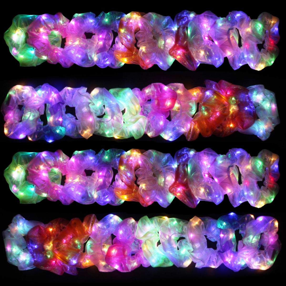 TIZAPIB front packaging showing 40 neon LED scrunchies, bright party-ready accessory