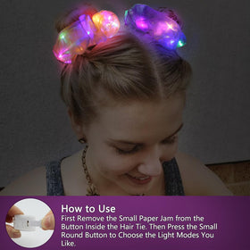 TIZAPIB scrunchie lit in a ponytail in the dark adding visible glow and style