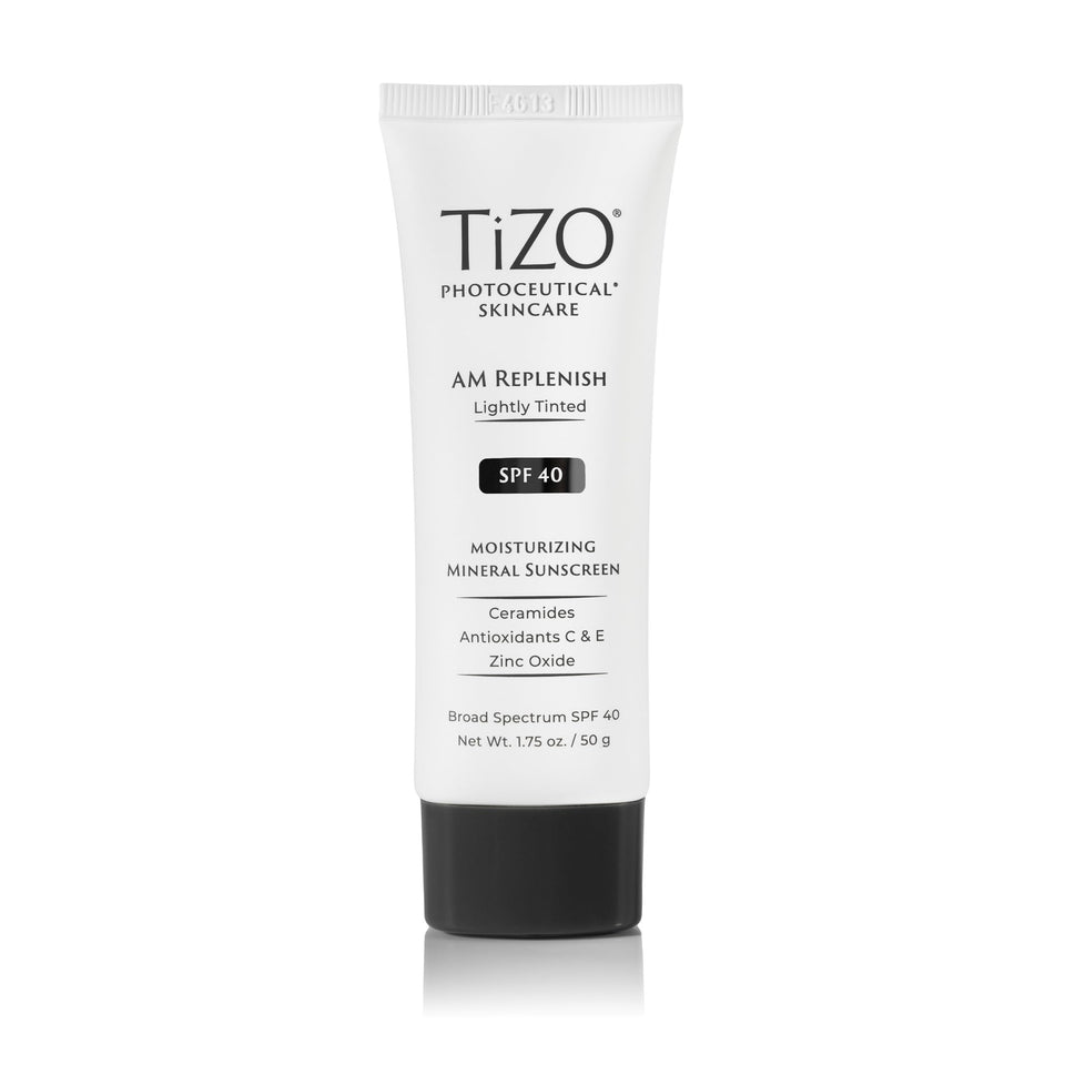 TIZO AM Replenish SPF 40 front packaging showing product and label for daily protection