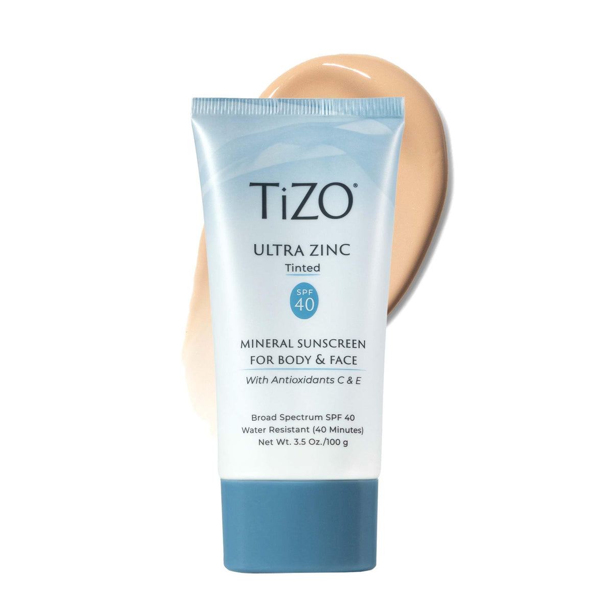 TIZO front packaging showing SPF 40 and tinted zinc benefits
