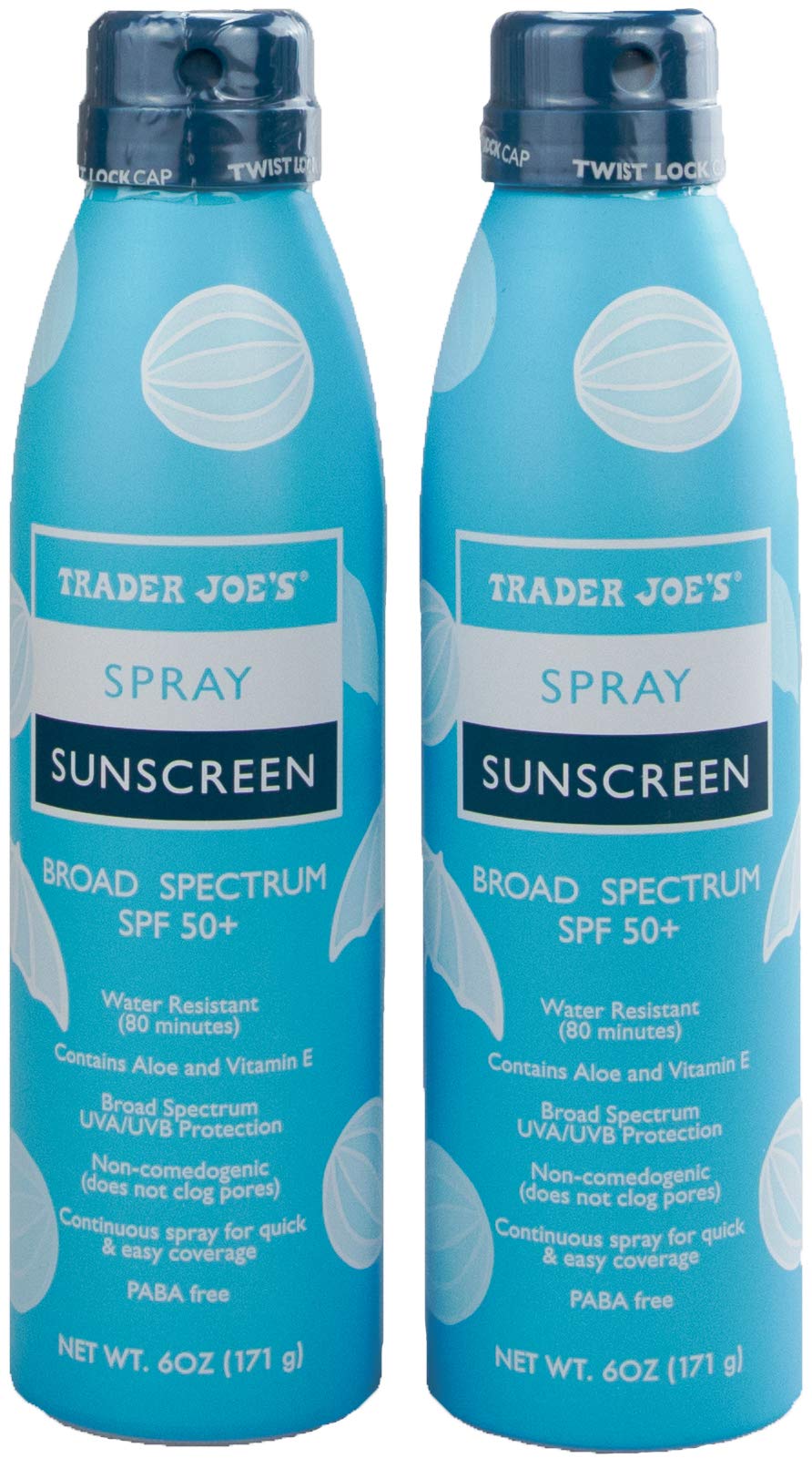 TJ's Nourish spray sunscreen front-facing bottle showing SPF 50+ for easy portability