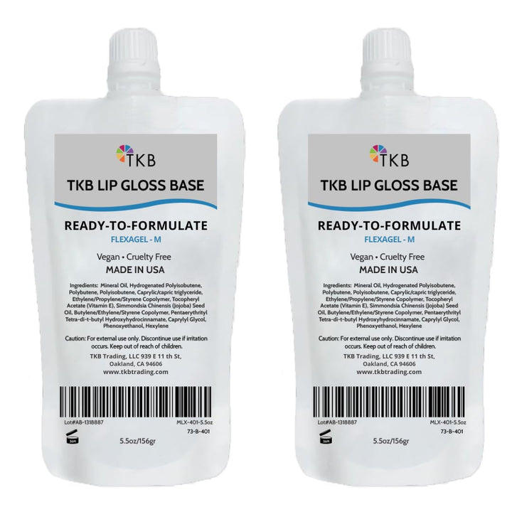 TKB Trading LLC front packaging of Flexagel M base showing clear glossy tube and label benefit