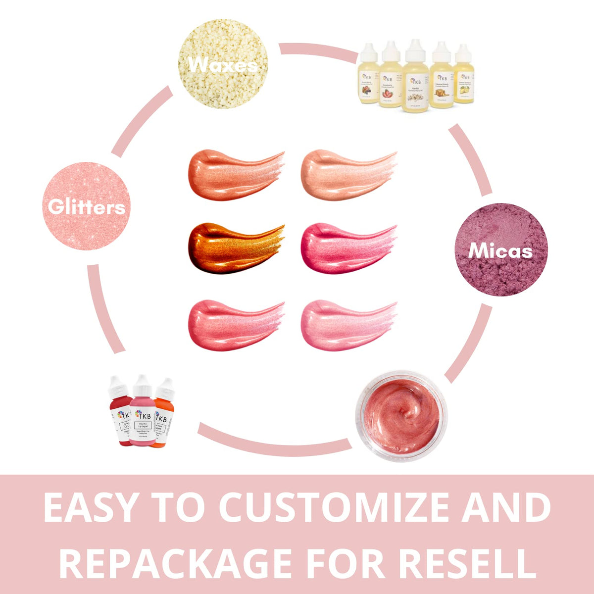 TKB Trading lip gloss base filled in a clear tube to show high-shine finish and application result