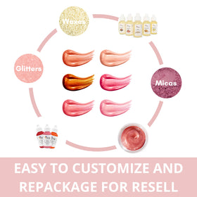 TKB Trading lip gloss base filled in a clear tube to show high-shine finish and application result