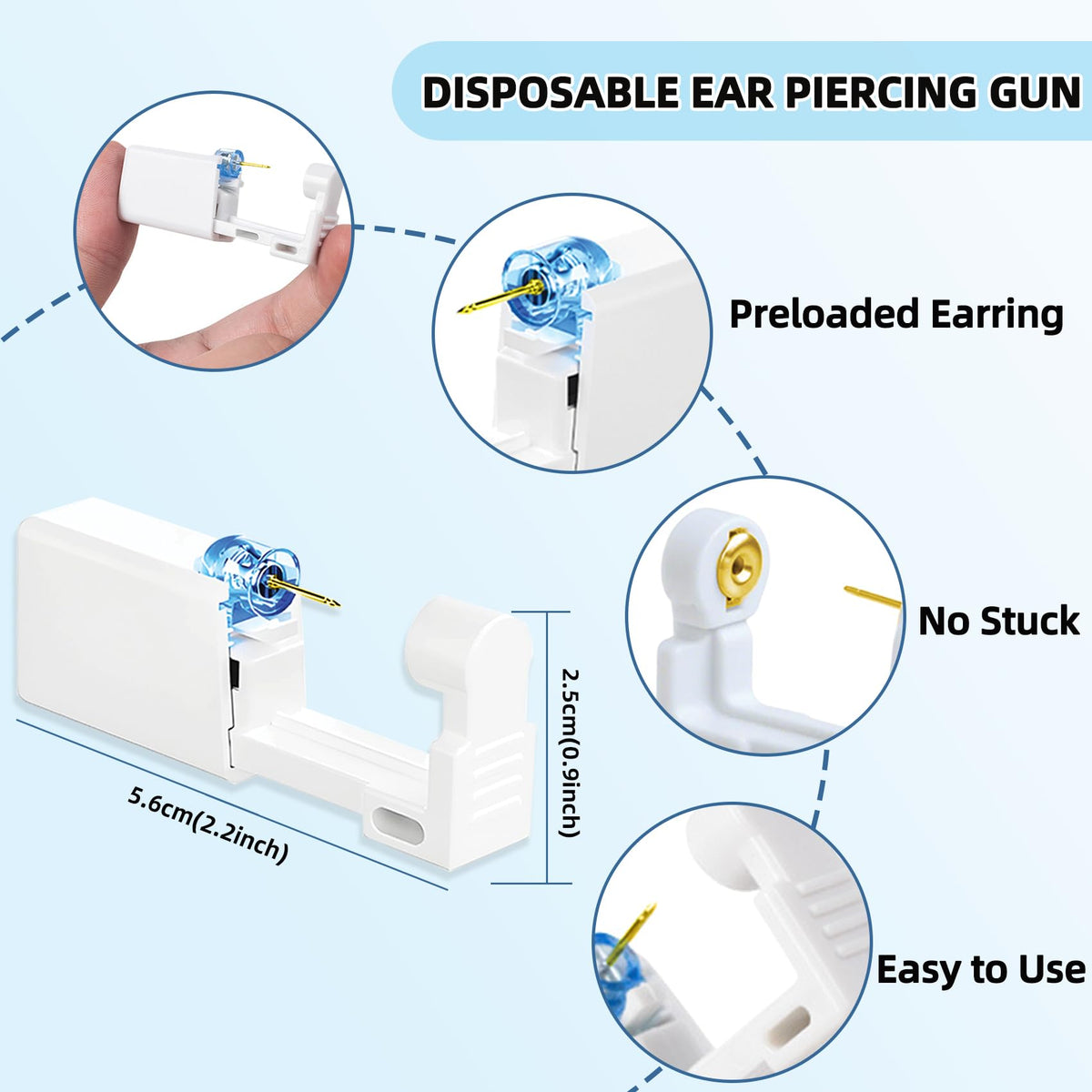 TKKUY cleaning pads and sealed guns showing hygienic prep items for safer piercing