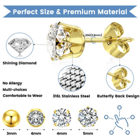 TKKUY cubic zirconia studs arranged displaying polished gold-tone sparkle and style