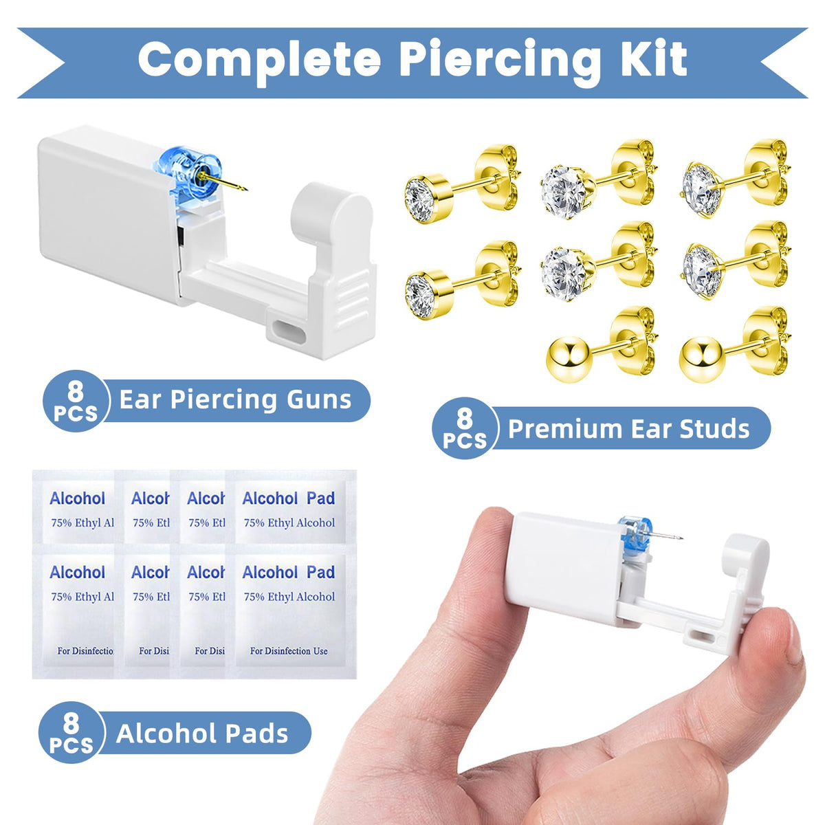 TKKUY disposable piercing gun close-up highlighting sealed single-use applicator safety