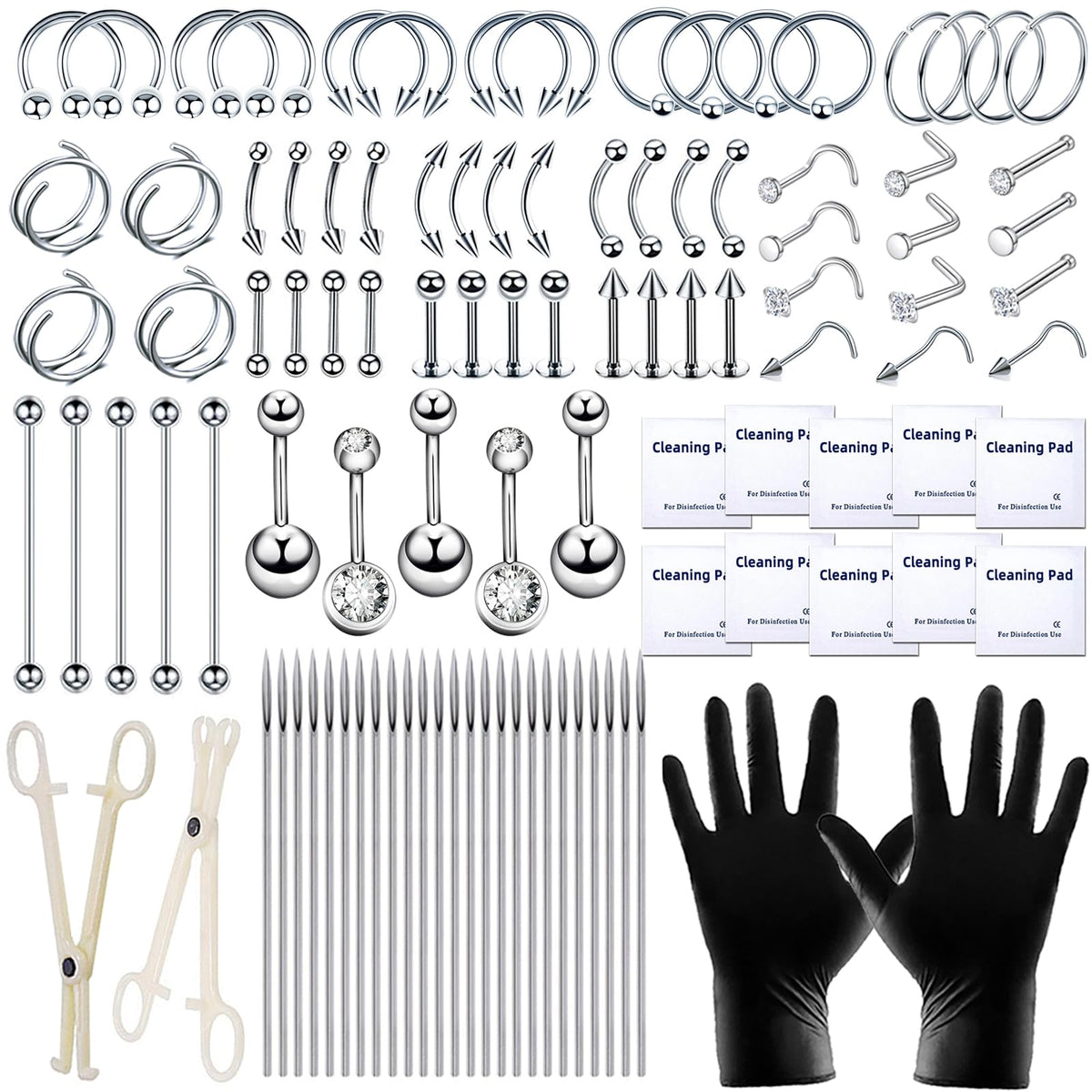 TKKUY front view showing full 103-piece kit for versatile piercing options
