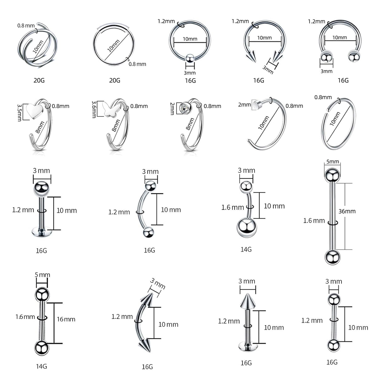 TKKUY assorted jewelry layout showing multiple gauges and quick selection benefit