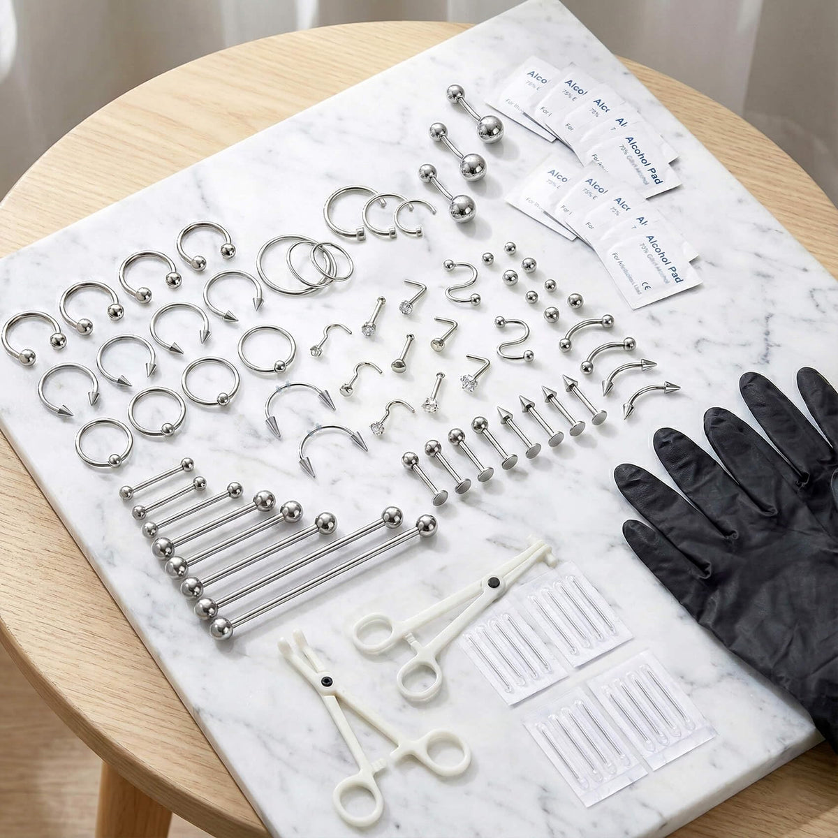 tkkuy jewelry assortment spread showing variety for multiple piercings