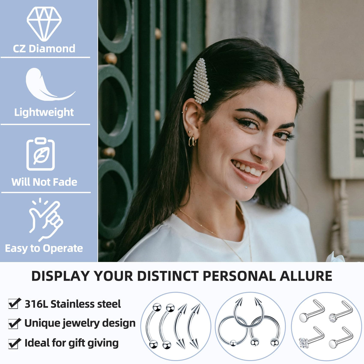 TKKUY lifestyle photo of nose piercing in use demonstrating stylish result