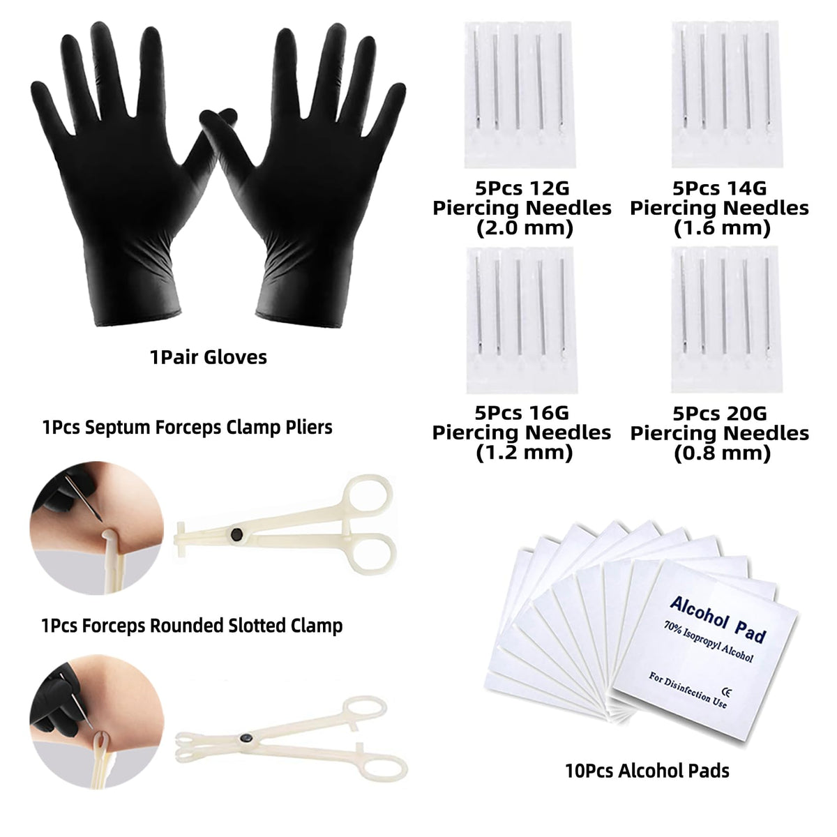 TKKUY needle gauges layout with 12G 14G 16G 20G for precise piercing choices