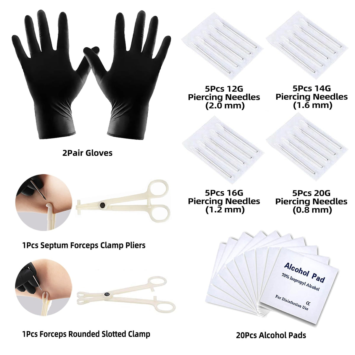TKKUY sterilized needles and tools close-up for safe, ready-to-use piercing