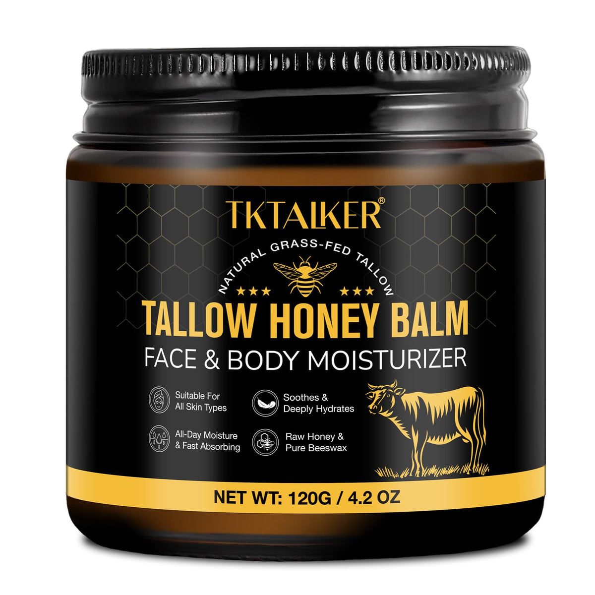 TKTALKER jar front view showing label and natural balm for clear identification and trust