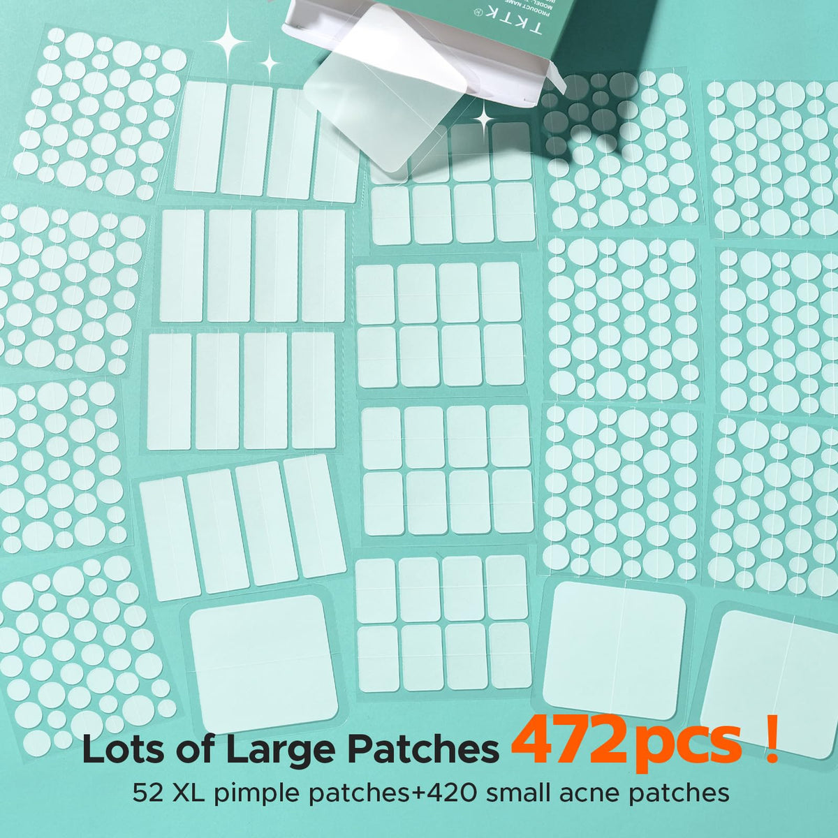 TKTK display of seven patch sizes for versatile blemish coverage