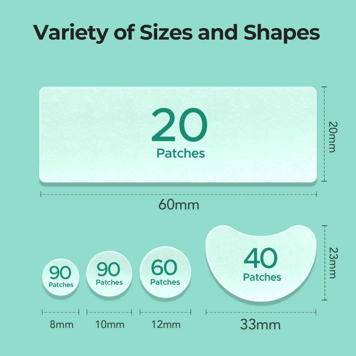 TKTK assortment of 8–12 mm dot patches demonstrating size options