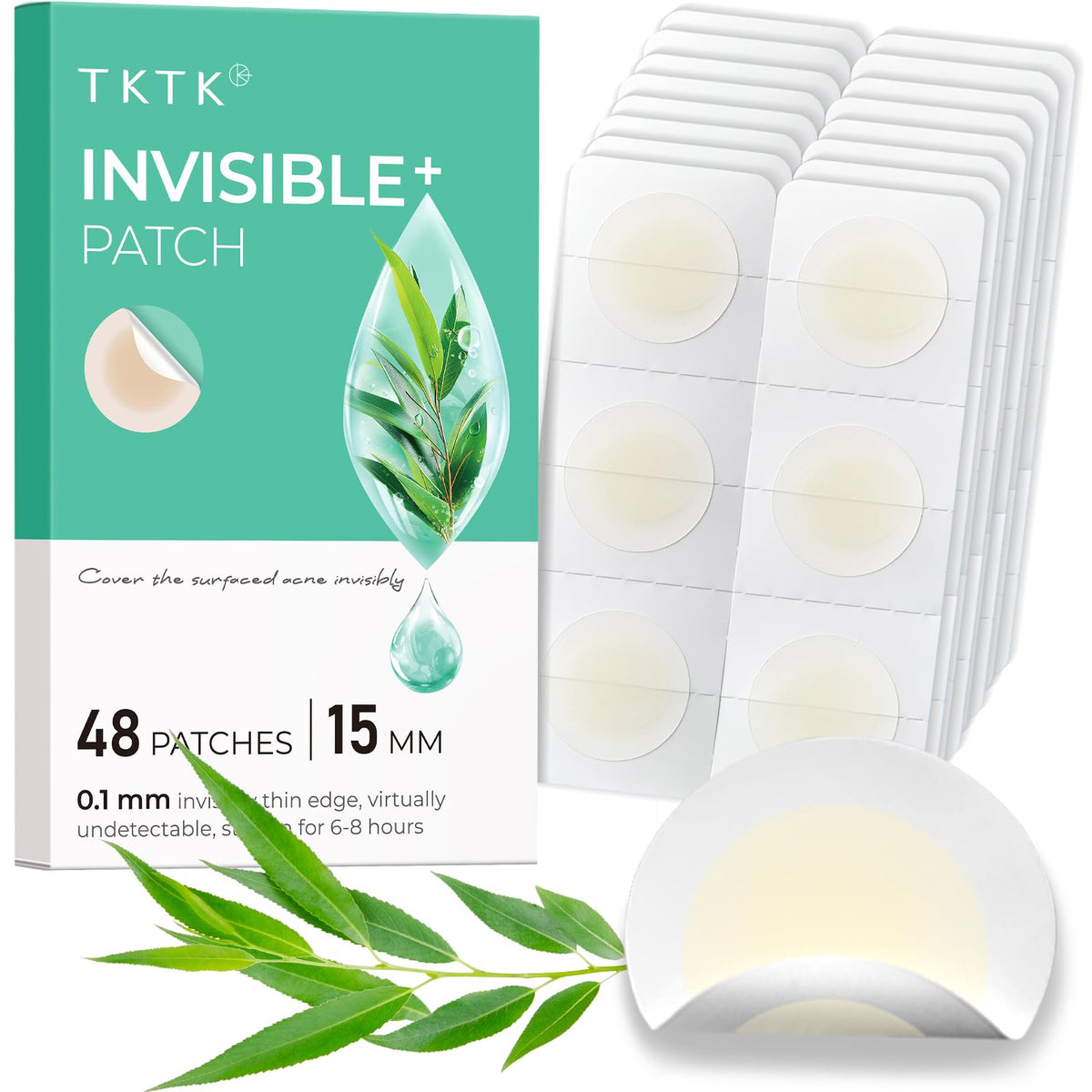 TKTK front packaging showing 48 invisible acne patches and benefits