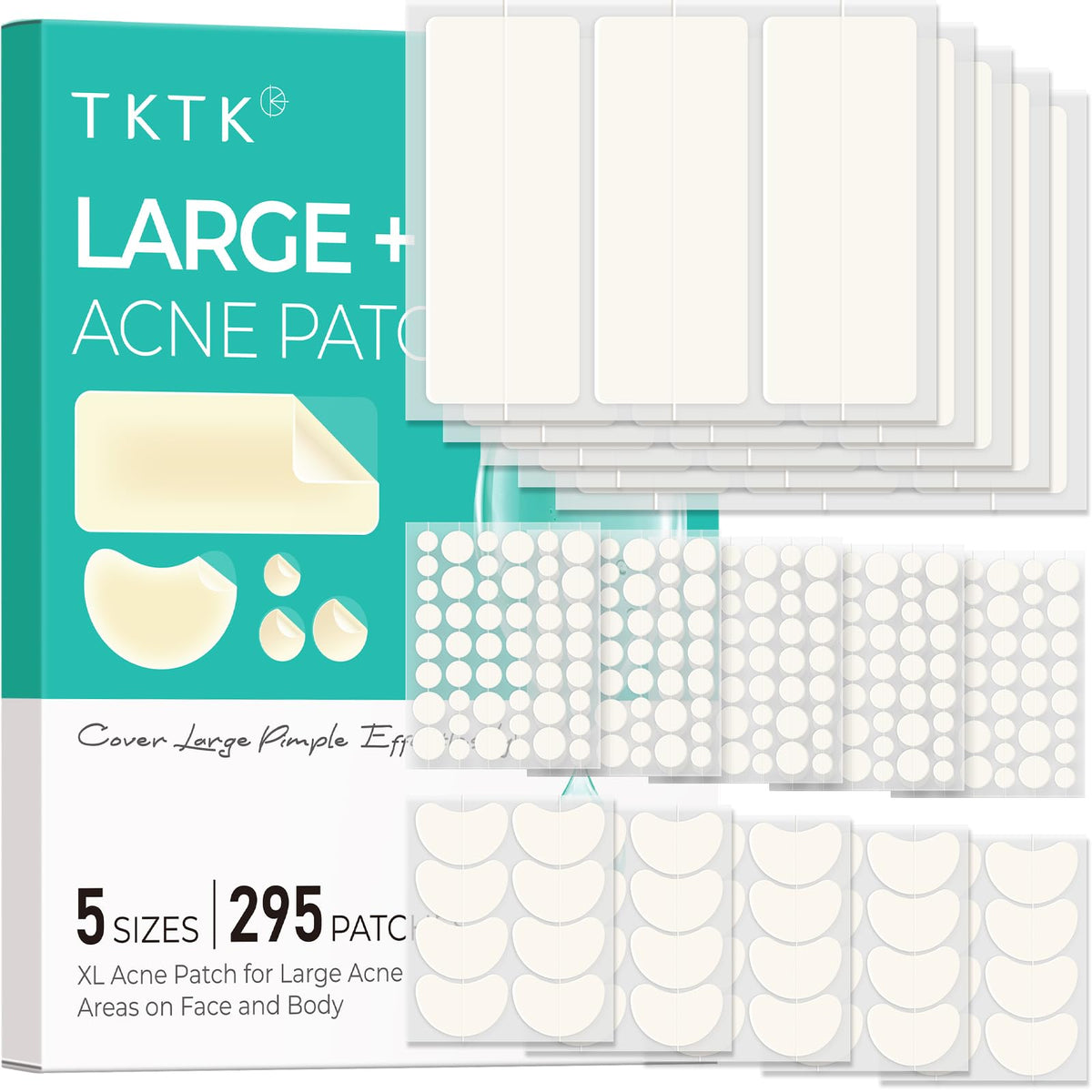 TKTK front packaging showing XL pimple patches and quantity benefit